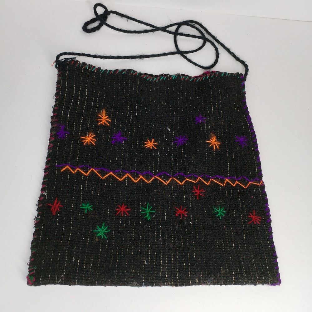 Hand Sewn Boho Bag Made In Mexico Black Multicolored Stars Hippie Boho Tribal